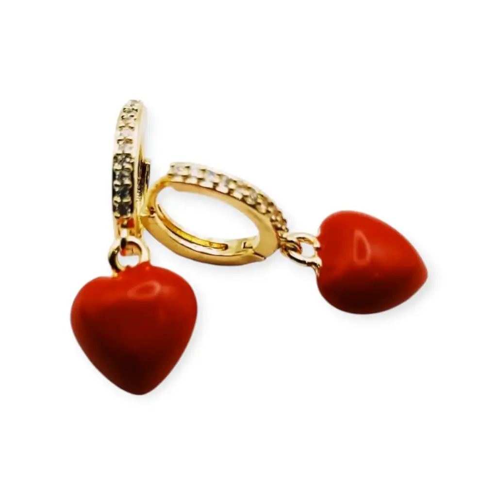 [VACOOL055045] VACOOL055045 ARETE COLGANTE CORAZON ROJO PIEDRA BLANCA OL