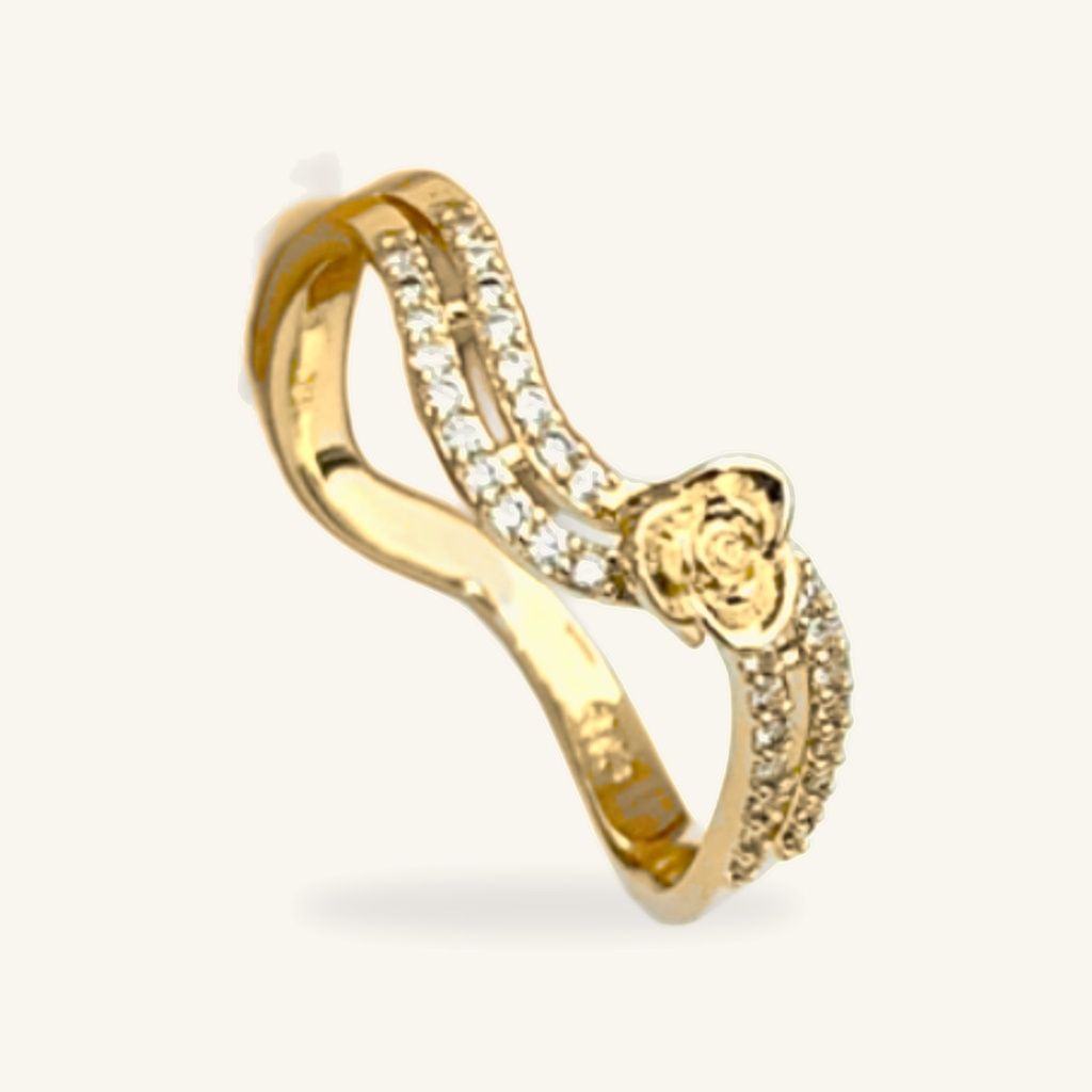 [VANIOL016770] Anillo Rosa Ondulada con Cristales · Oro Laminado 18K