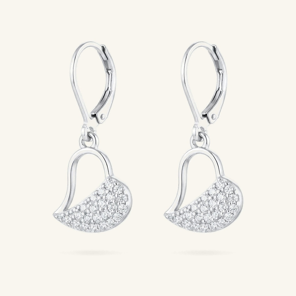 Aretes Corazón Estilizado Brillante · Baño de Rodio