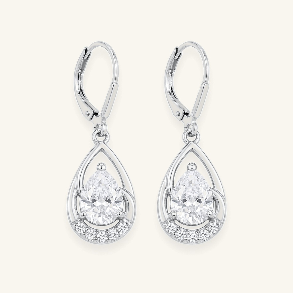 [VACORD036291] Aretes Gota Cristal Radiante · Baño de Rodio
