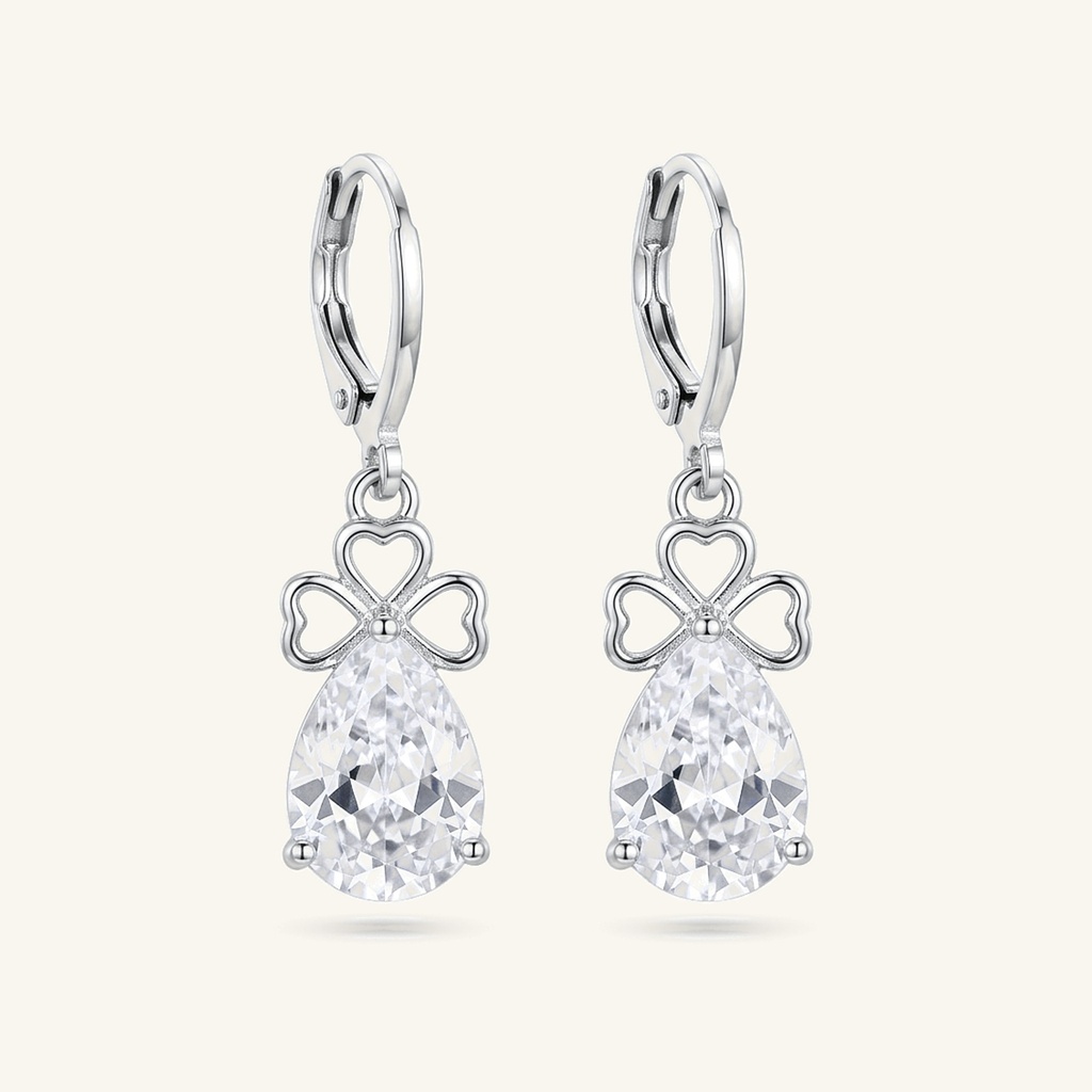 [VACORD036293] Aretes Gota Trébol Cristal · Baño de Rodio