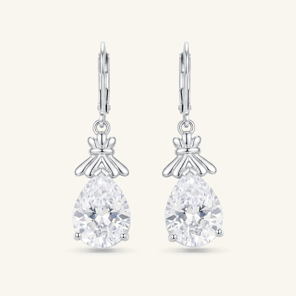[VACORD036294] Aretes Lágrima Cristalina · Baño de Rodio