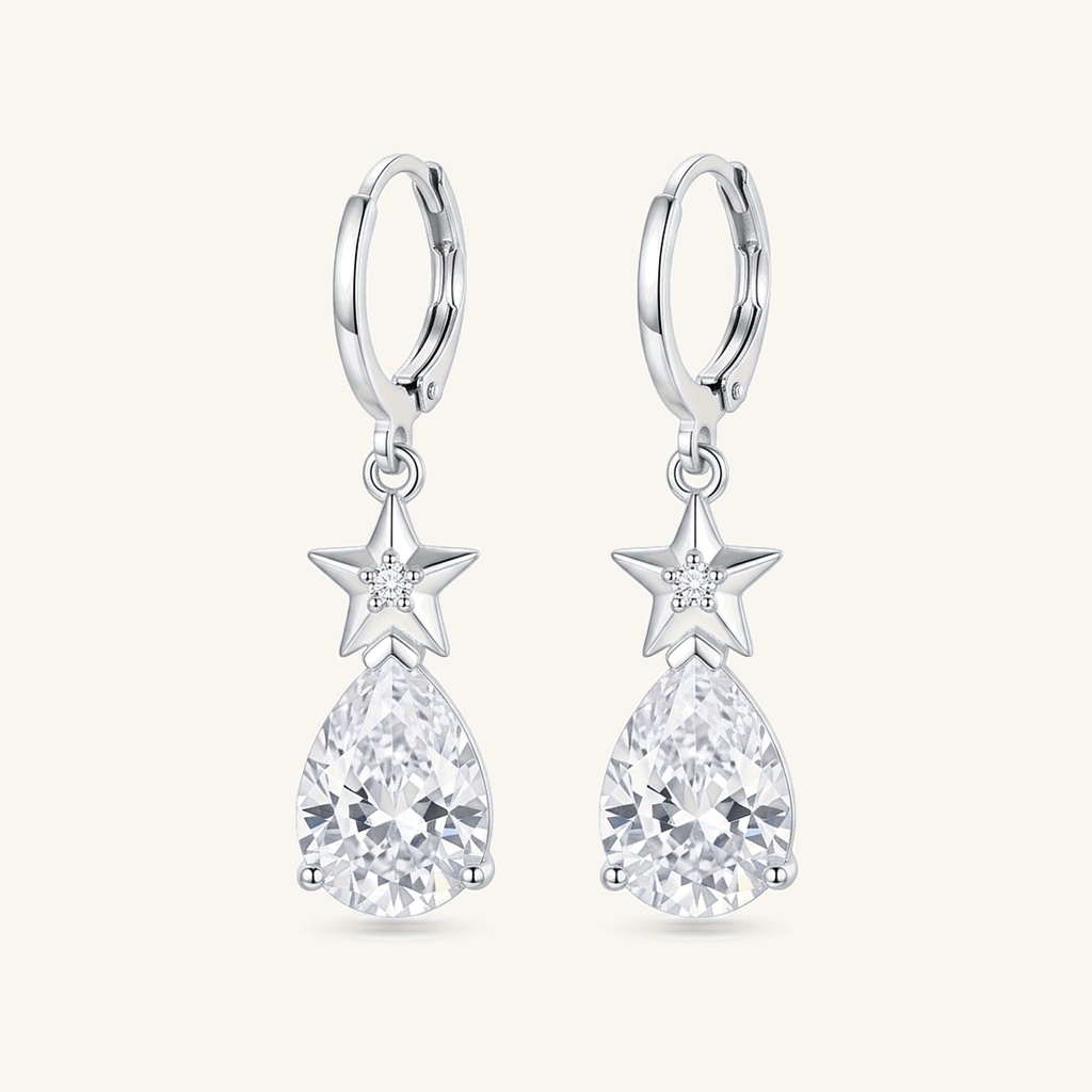 [VACORD036296] Aretes Estrella Gota Brillante · Baño de Rodio