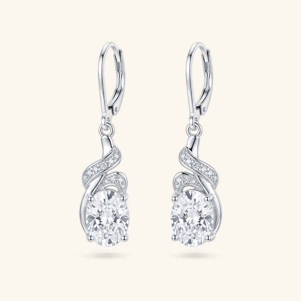[VACORD036299] Aretes Óvalo Espiral Brillante · Baño de Rodio