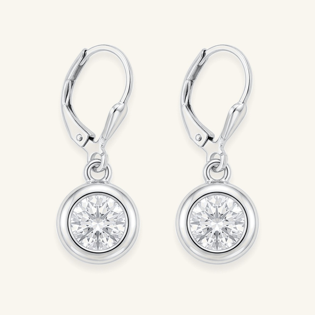[VACORD036304] Aretes Solitario Cristal Redondo · Baño de Rodio