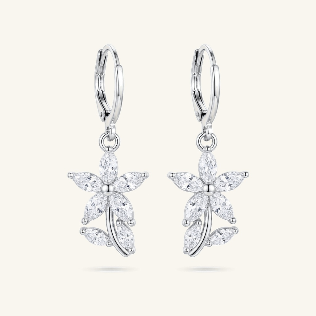 Aretes Flor Radiante · Baño de Rodio
