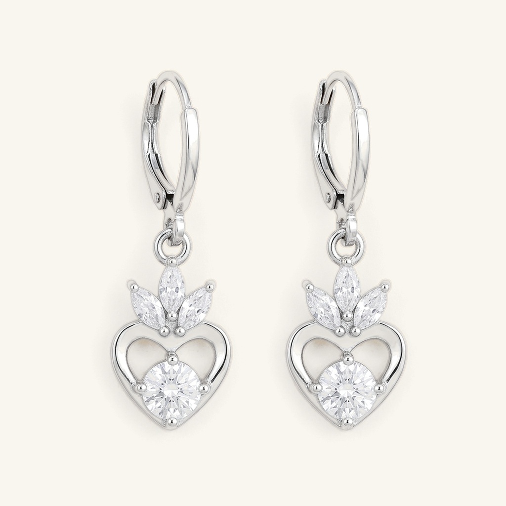 [VACORD036314] Aretes Corazón Tiara Cristal · Baño de Rodio