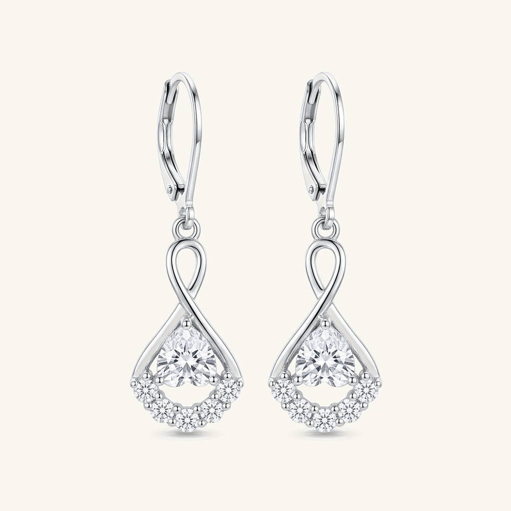 [VACORD036315] Aretes Infinito Corazón Brillante · Baño de Rodio