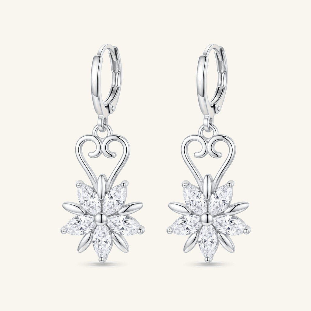 [VACORD036318] Aretes Flor Radiante · Baño de Rodio