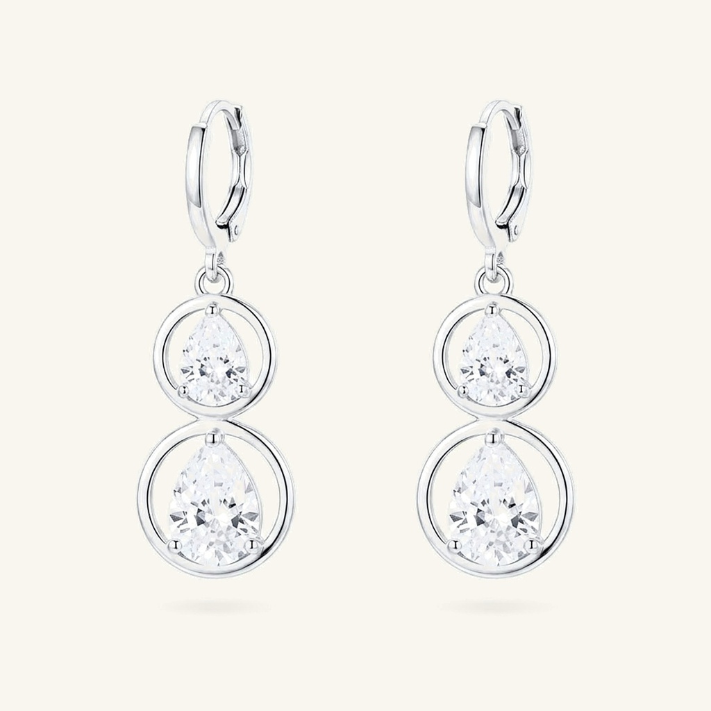 [VACORD036319] Aretes Doble Gota Cristal · Baño de Rodio