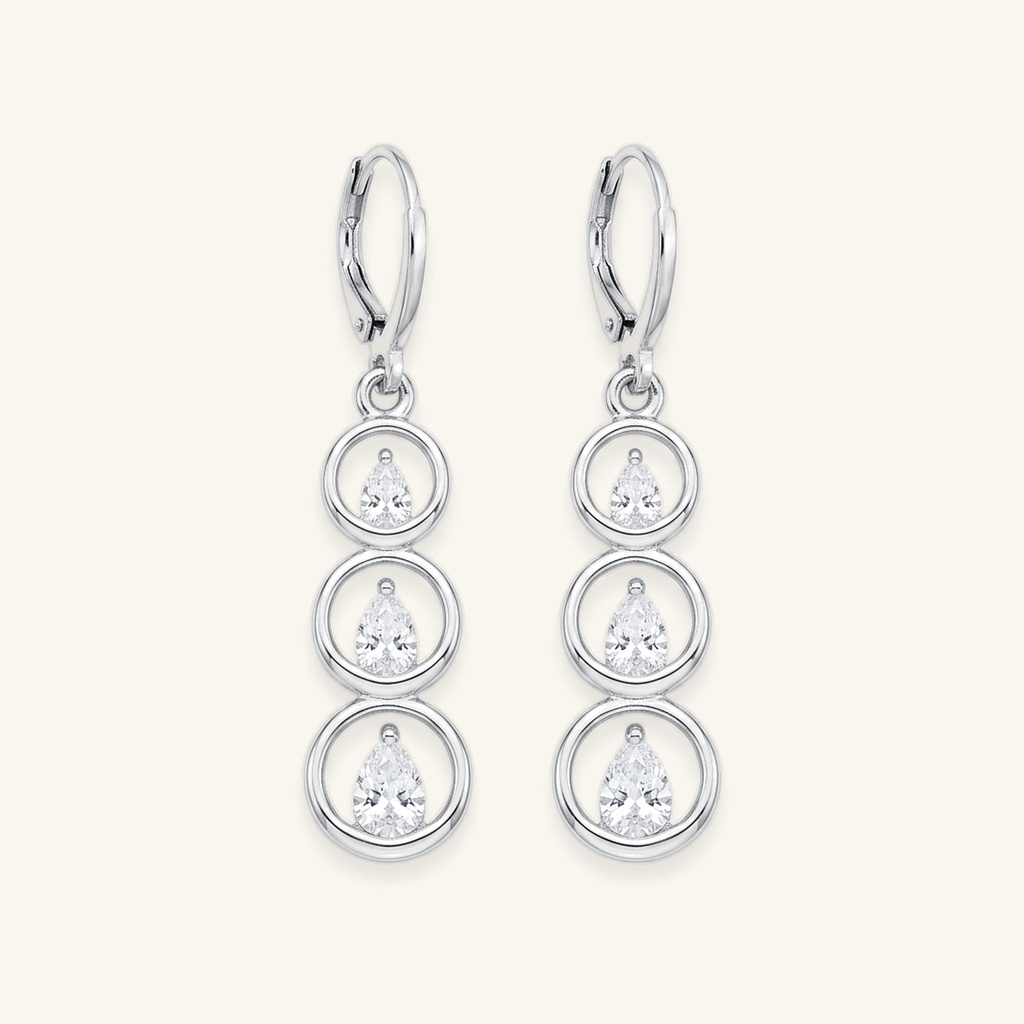 Aretes Cascada Gotas Brillantes · Baño de Rodio