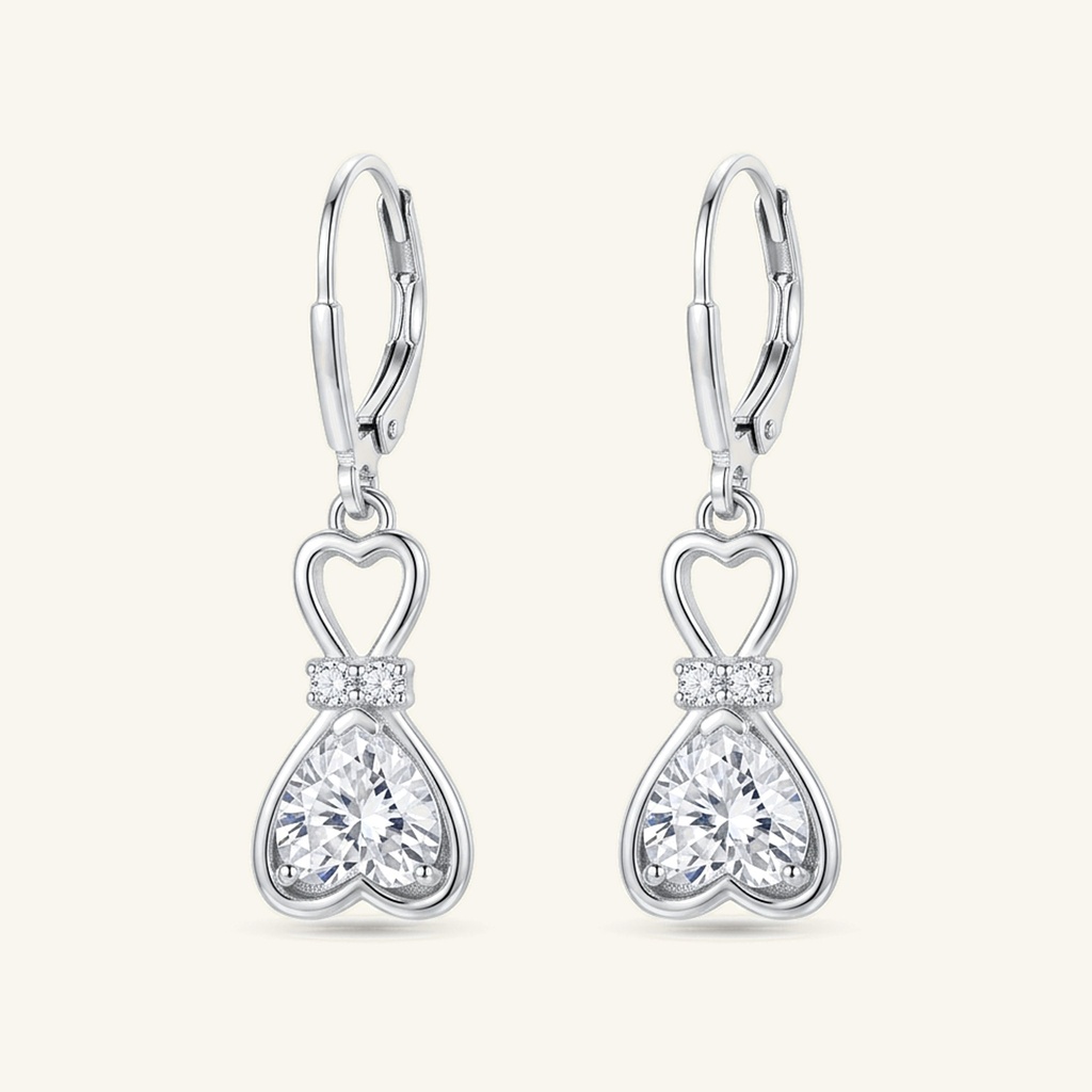 [VACORD036325] Aretes Doble Corazón Cristal · Baño de Rodio