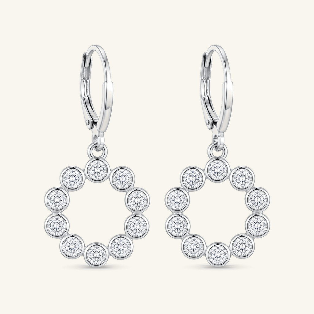 Aretes Círculo de Cristales · Baño de Rodio