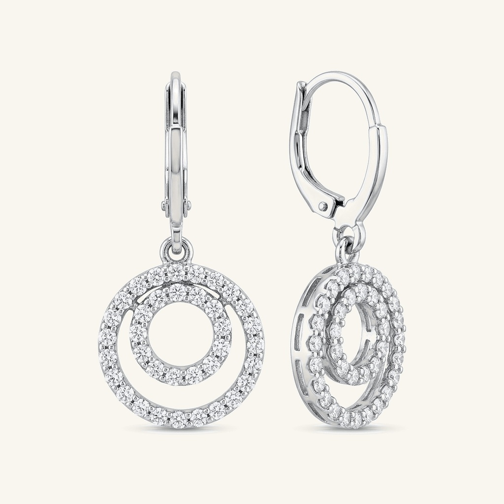 [VACORD036330] Aretes Doble Círculo Radiante · Baño de Rodio