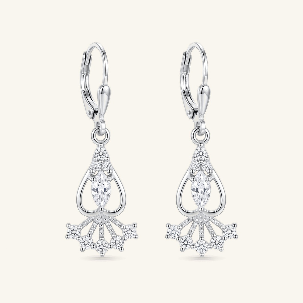 [VACORD036337] Aretes Abanico Cristales Claros · Baño de Rodio