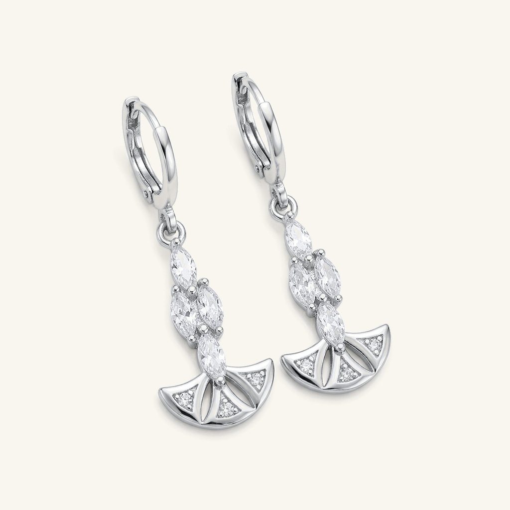 [VACORD036338] Aretes Abanico Brillante · Baño de Rodio