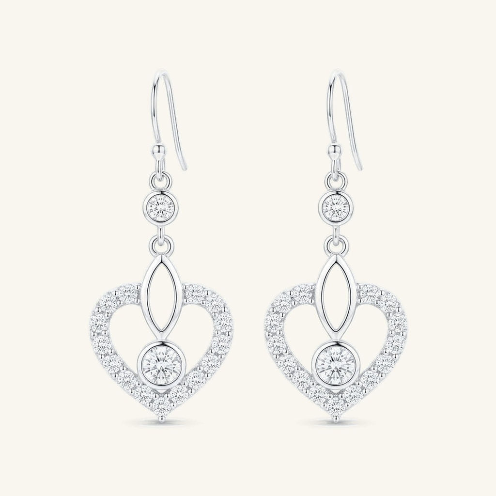[VACORD036339] Aretes Corazón Destellante · Baño de Rodio