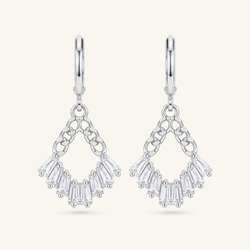 [VACORD036340] Aretes Abanico Cristales Baguette · Baño de Rodio
