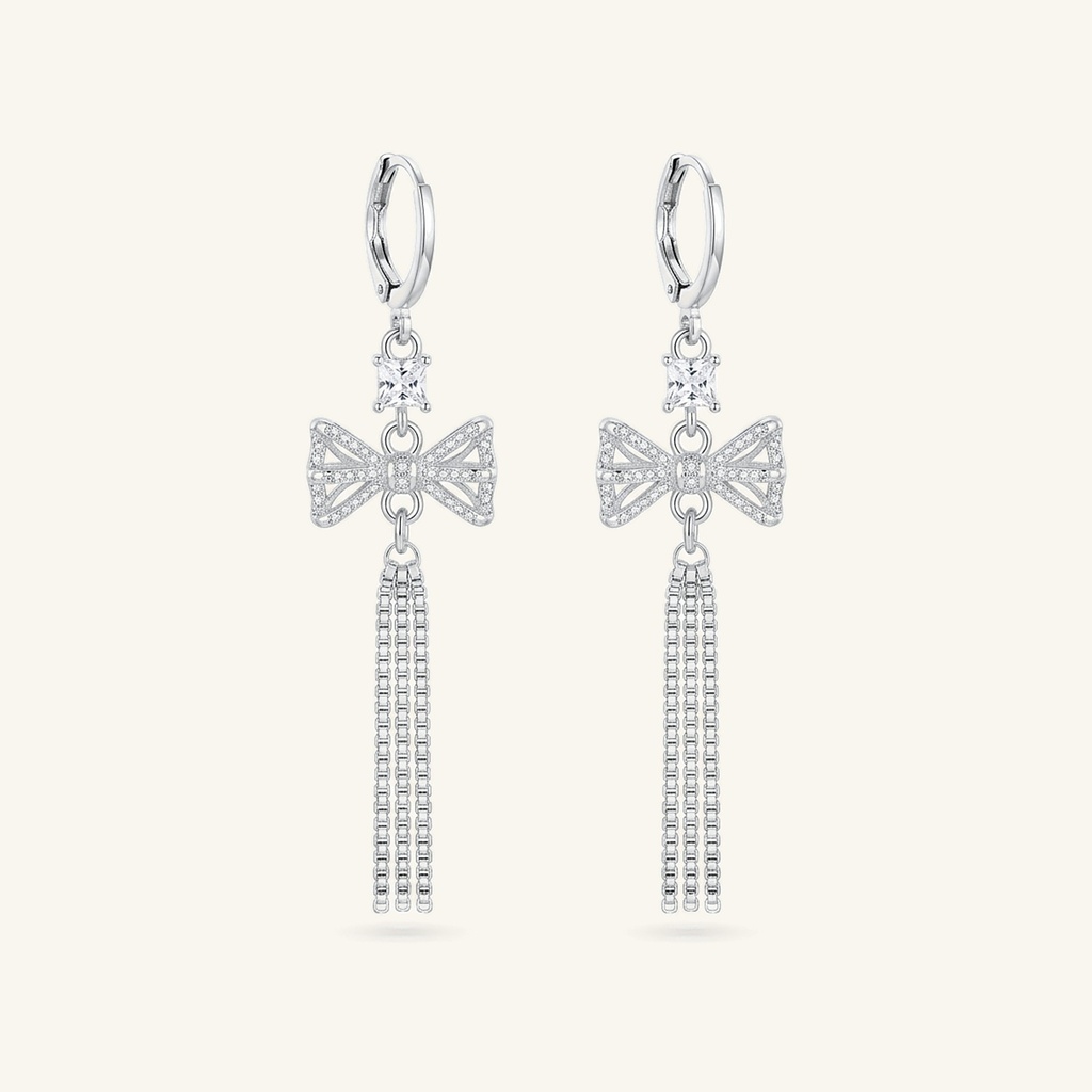 [VACORD036341] Aretes Moño Cascada Brillante · Baño de Rodio