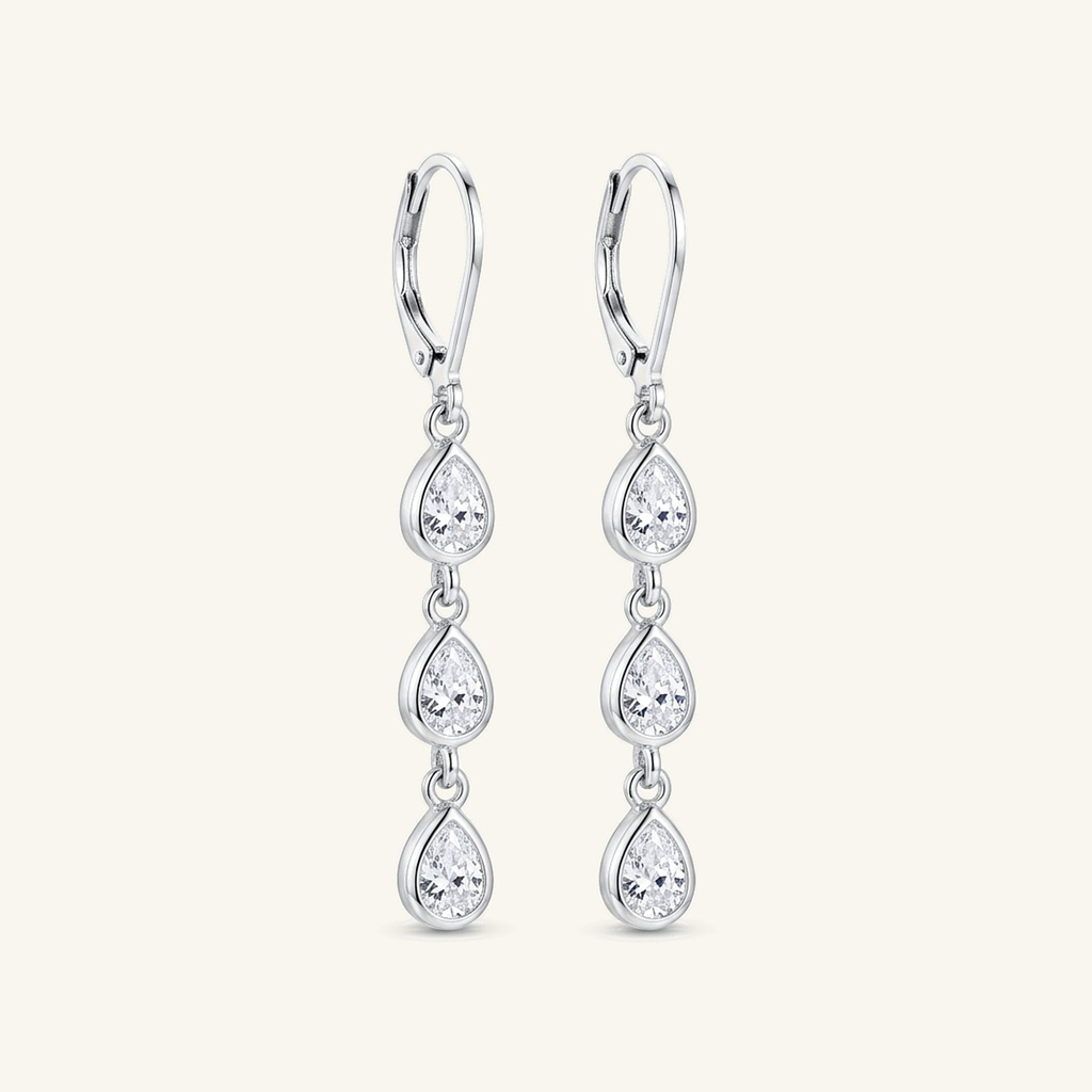 [VACORD036342] Aretes Gotas en Cascada · Baño de Rodio