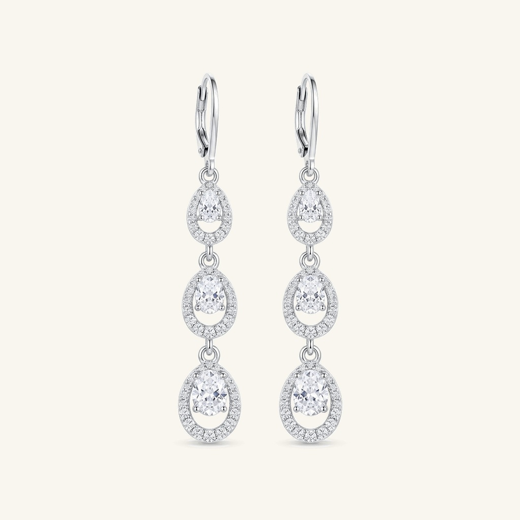 [VACORD036343] Aretes Cascada Gotas Cristal · Baño de Rodio