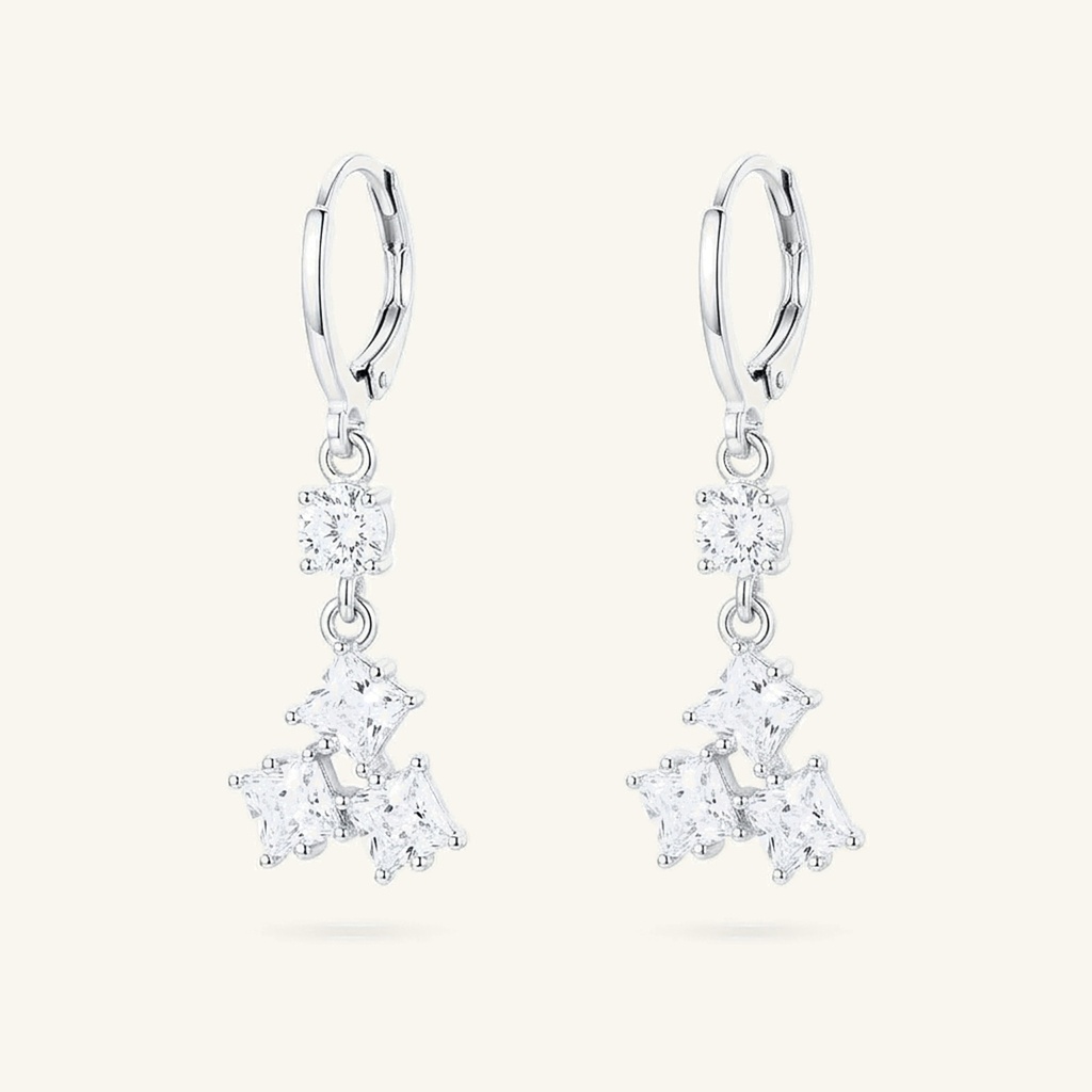 Aretes Colgantes Cristales Geométricos · Baño de Rodio