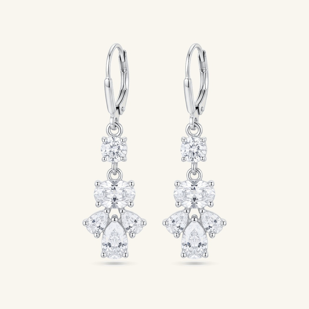 [VACORD036348] Aretes Colgantes Gotas Brillantes · Baño de Rodio