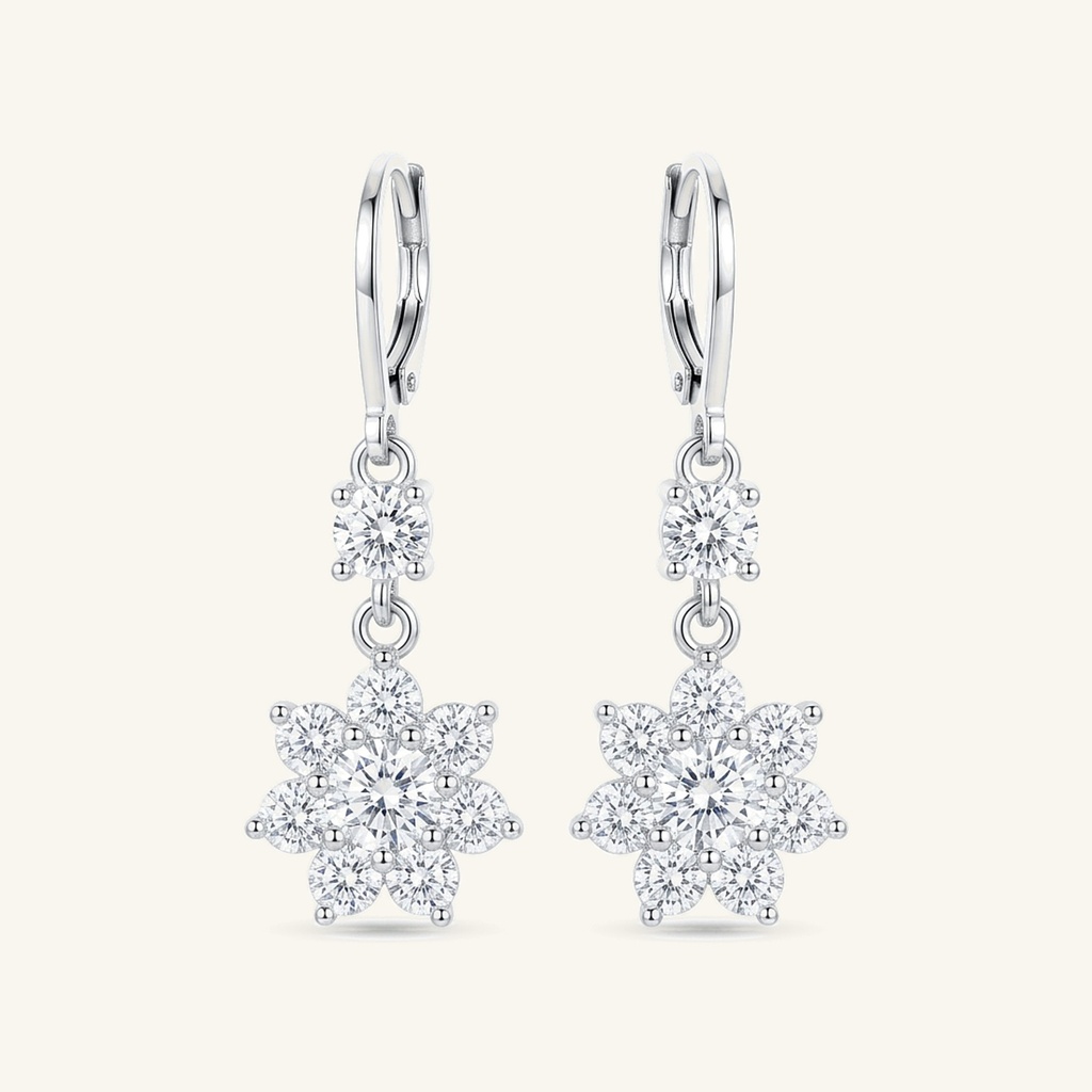 [VACORD036350] Aretes Flor Radiante · Baño de Rodio