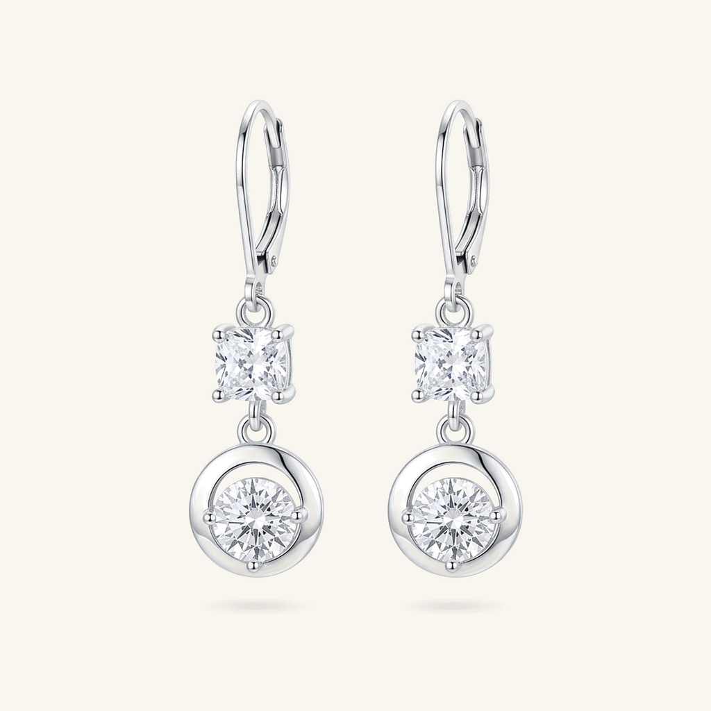[VACORD036354] Aretes Colgantes Doble Cristal · Baño de Rodio