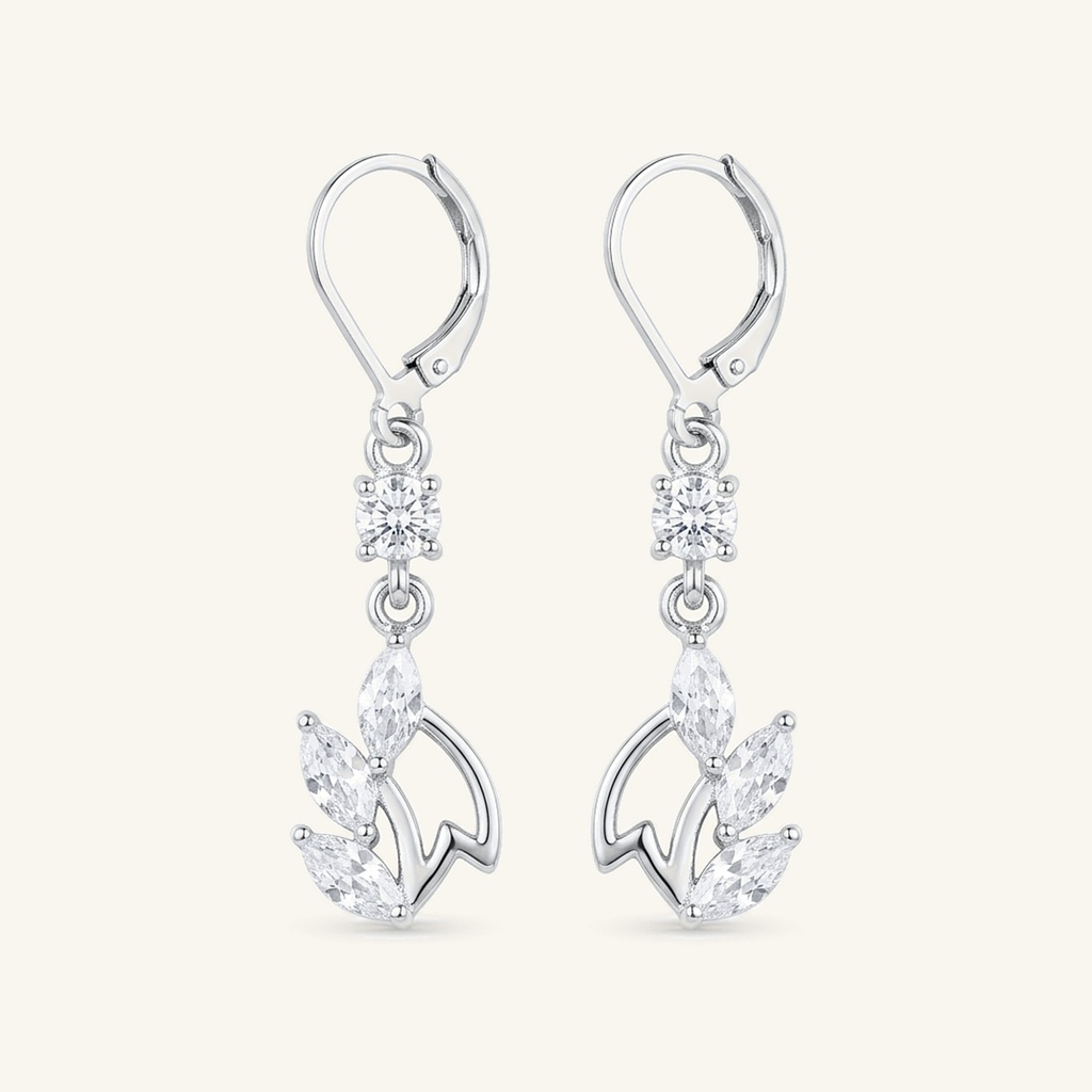 [VACORD036359] Aretes Hojas Radiantes · Baño de Rodio