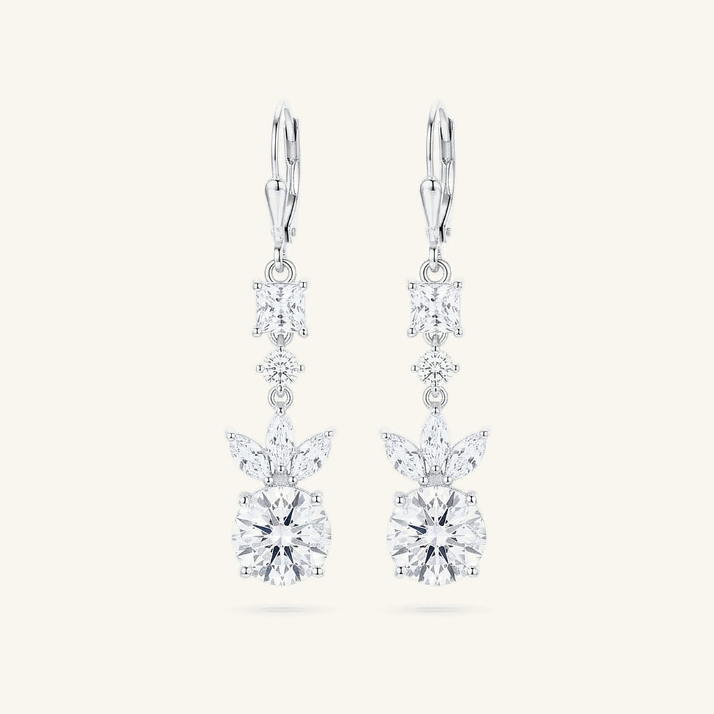 Aretes Colgantes Corona Cristal · Baño de Rodio