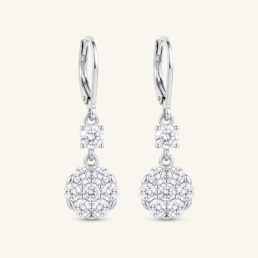 [VACORD036362] Aretes Flor de Cristales · Baño de Rodio