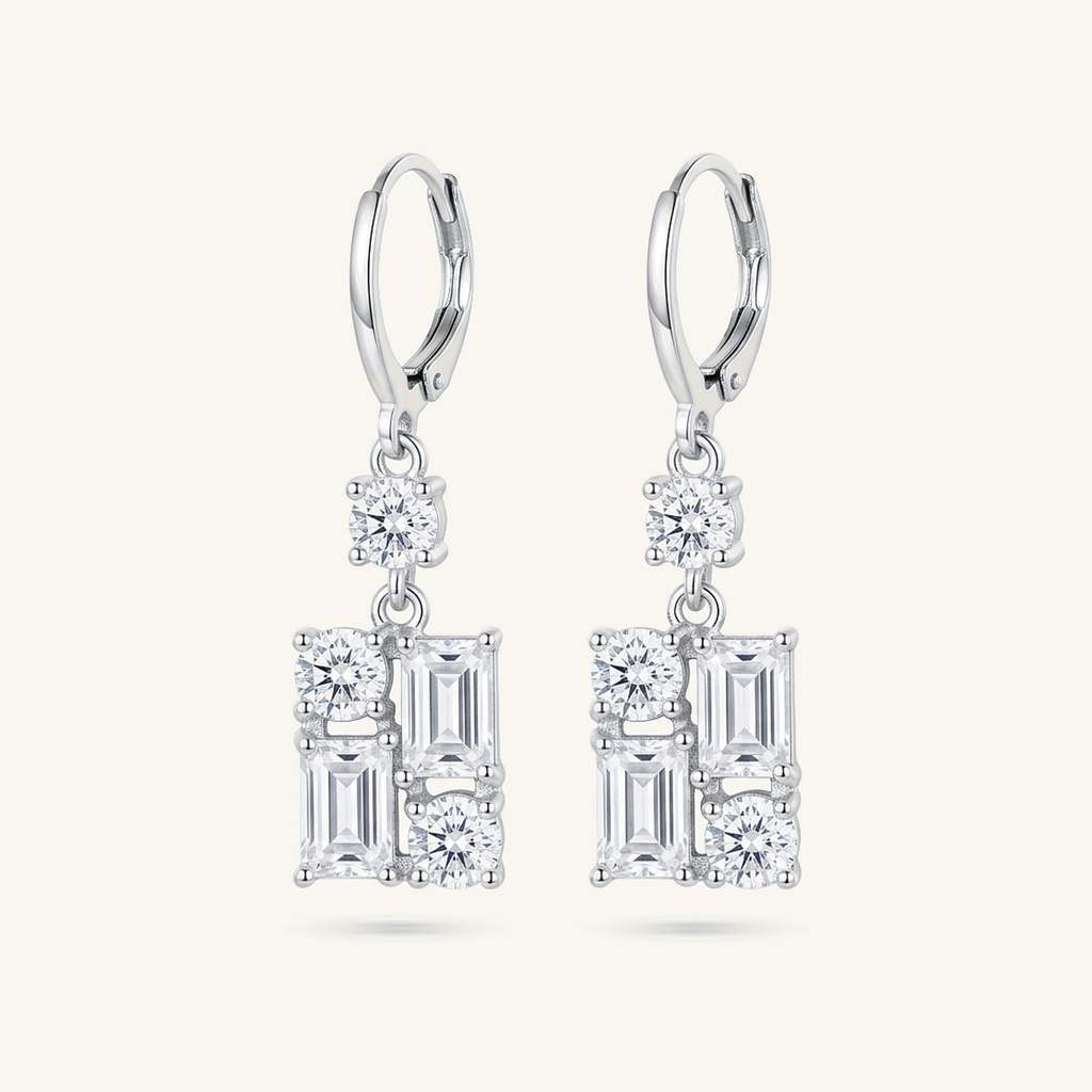 [VACORD036363] Aretes Mosaico Cristal Brillante · Baño de Rodio