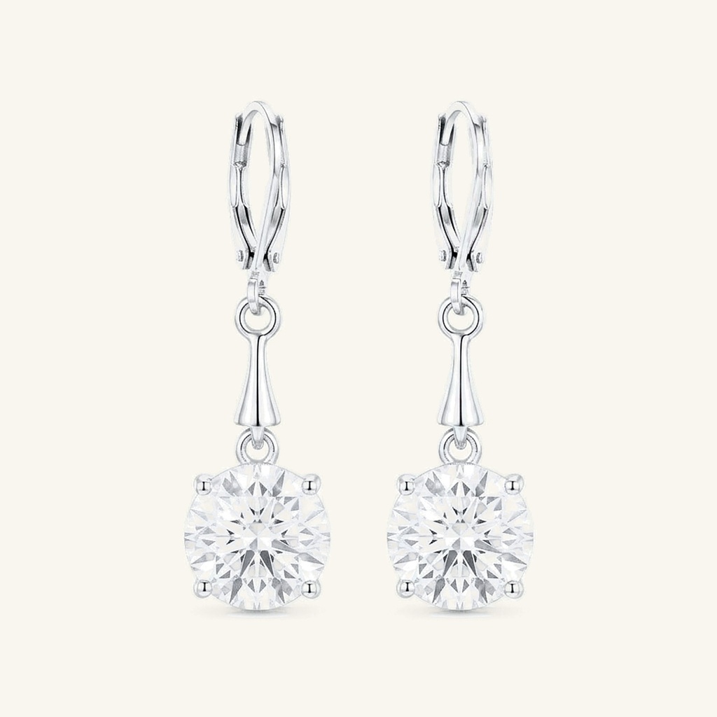 Aretes Solitario Colgantes · Baño de Rodio