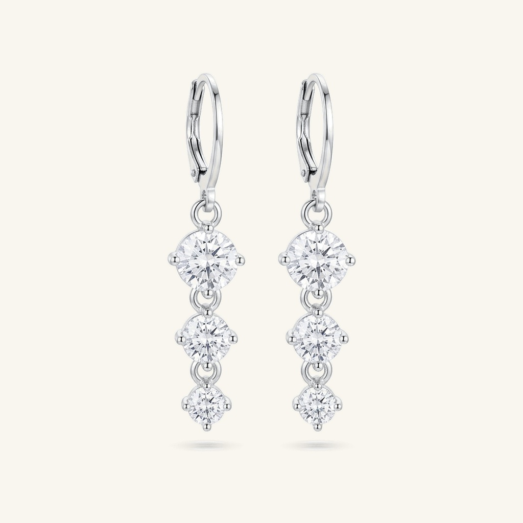 Aretes Cascada de Cristal · Baño de Rodio