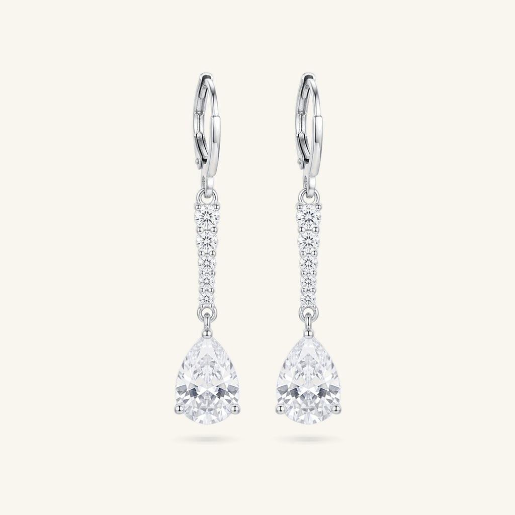 [VACORD036374] Aretes Colgantes Gota Radiante · Baño de Rodio