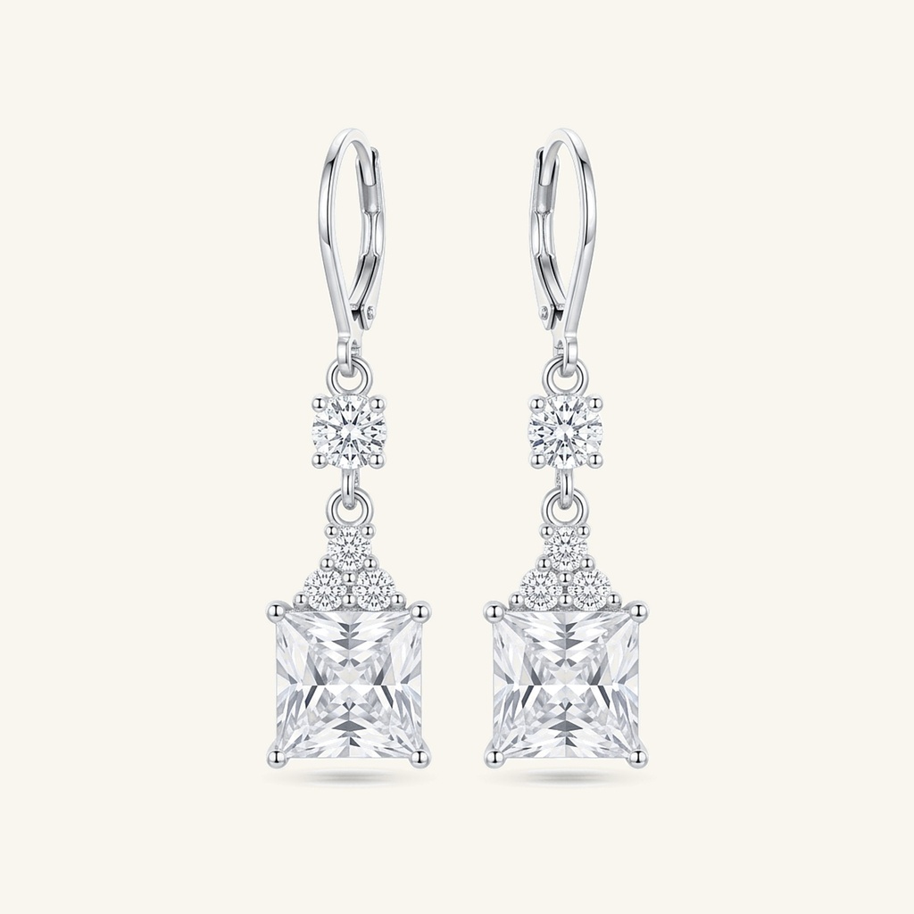 [VACORD036376] Aretes Cuadrados Cristal Brillante · Baño de Rodio