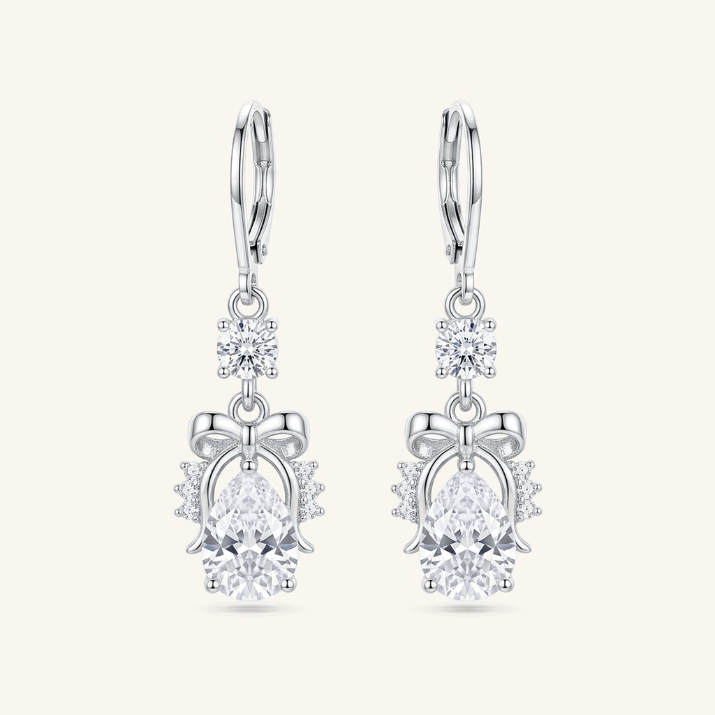 [VACORD036380] Aretes Moño Gota Radiante · Baño de Rodio