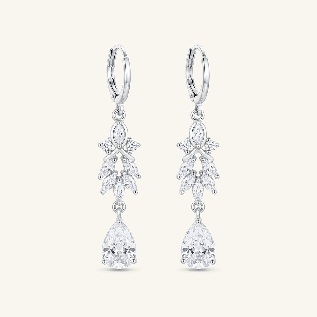 [VACORD036383] Aretes Colgantes Gota Brillante · Baño de Rodio