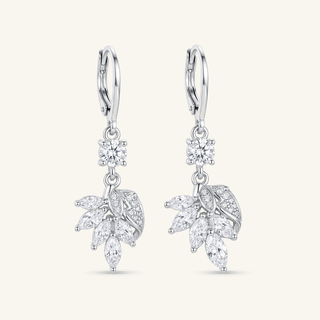 [VACORD036384] Aretes Hojas de Cristal · Baño de Rodio