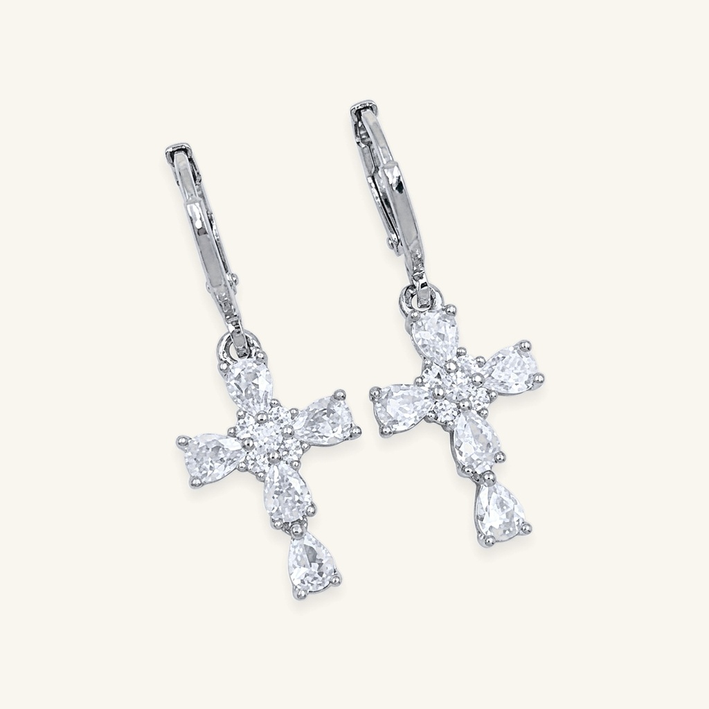 [VACORD036395] Aretes Cruz Cristales · Baño de Rodio