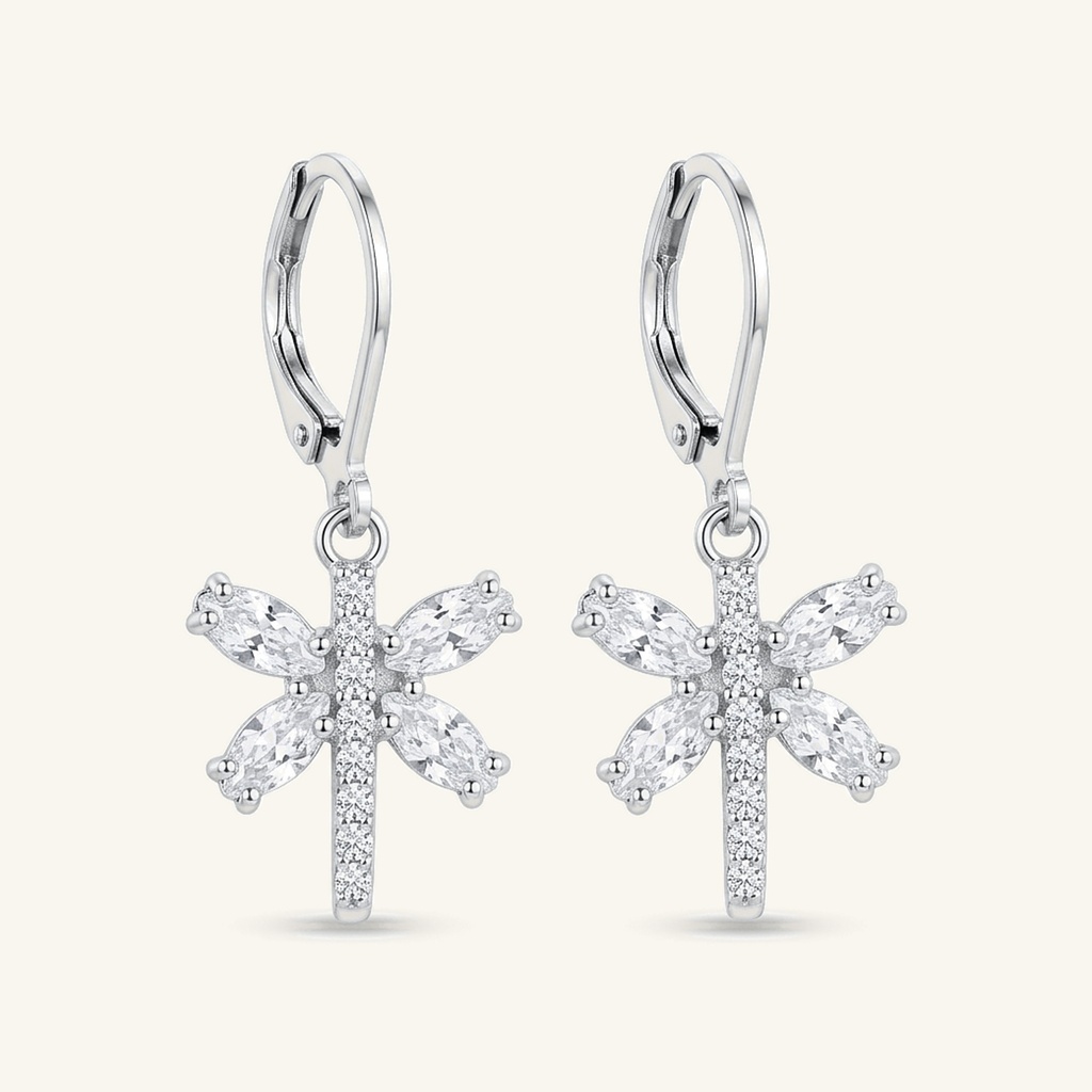 [VACORD036398] Aretes Libélula Brillante · Baño de Rodio