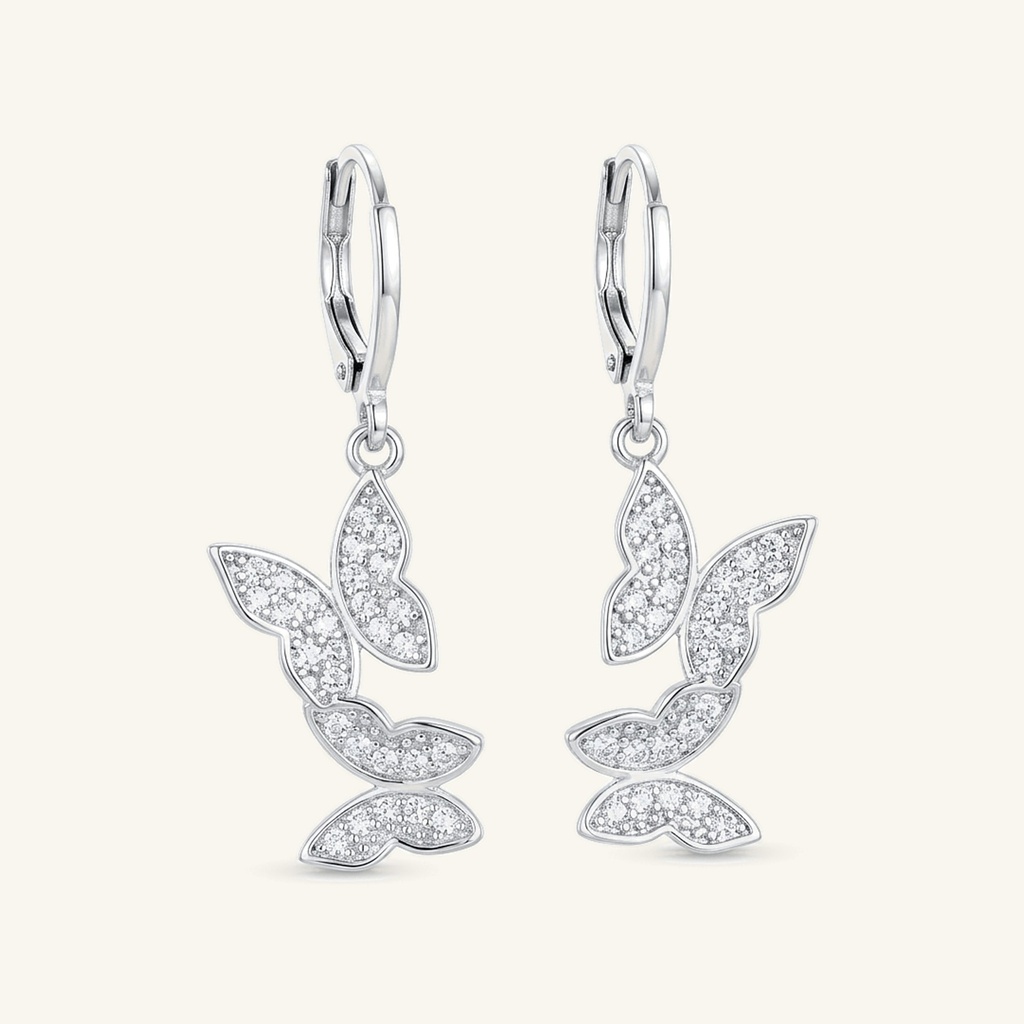 [VACORD036399] Aretes Mariposas Brillantes · Baño de Rodio