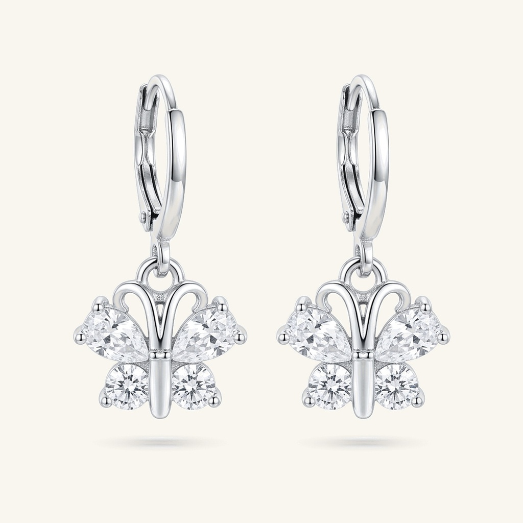 [VACORD036401] Aretes Mariposa Brillante · Baño de Rodio