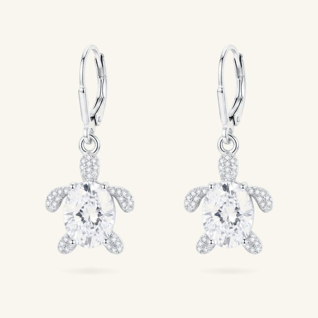 [VACORD036404] Aretes Tortuga Cristal Radiante · Baño de Rodio