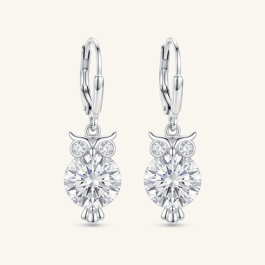 [VACORD036407] Aretes Búho Cristal Brillante · Baño de Rodio