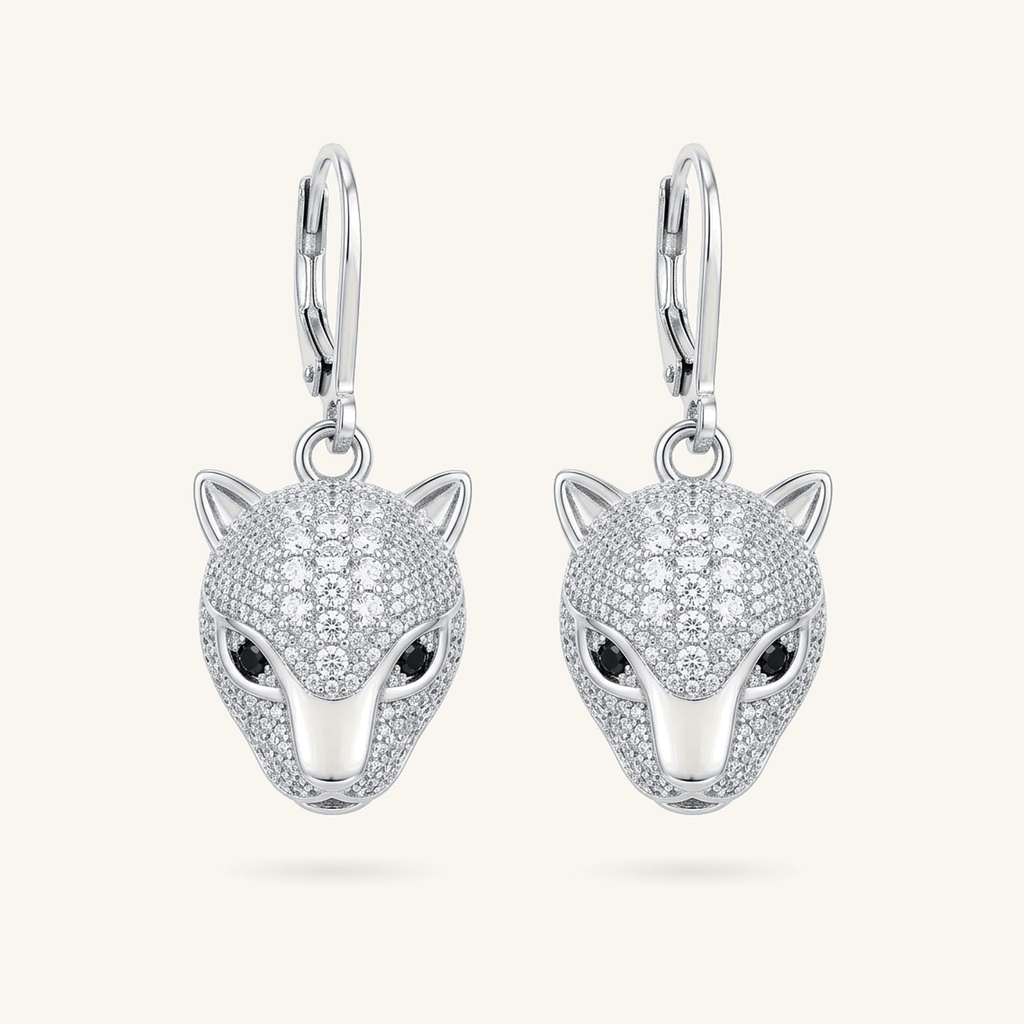 [VACORD036410] Aretes Pantera Brillante · Baño de Rodio