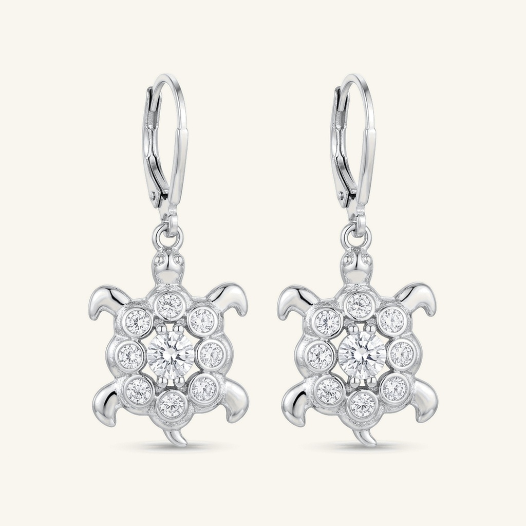 [VACORD036414] Aretes Tortuga Cristales Radiantes · Baño de Rodio