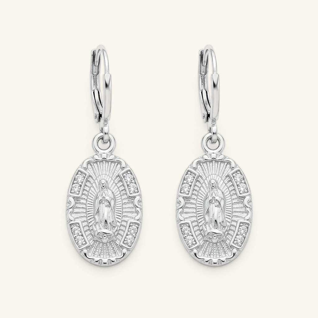 [VACORD036418] Aretes Medalla Virgen Guadalupe · Baño de Rodio