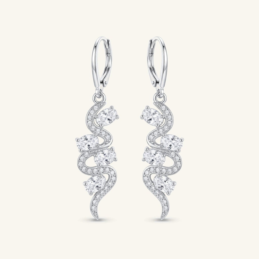 [VACORD036428] Aretes Ondulados Cristales Ovales · Baño de Rodio